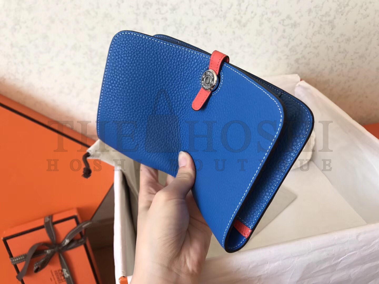 H**me5 Bicolor Dogon Duo Wallet In Blue/Piment Leather Master Quality