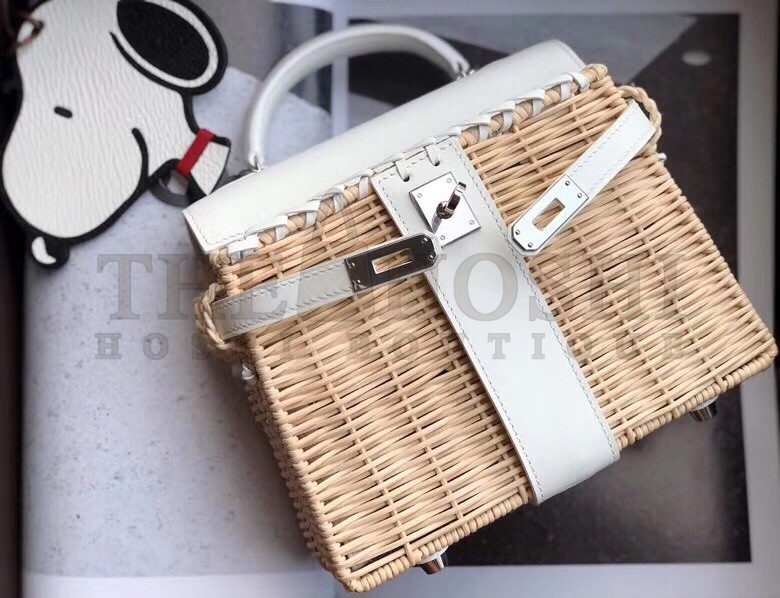H**me5 White Picnic Kelly Mini 20cm Wicker Bag Master Quality