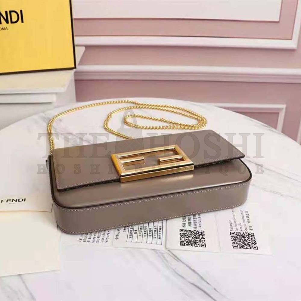 F**di Women Wallet on Chain with Pouches Leather Mini-Bag-Brown Master Quality