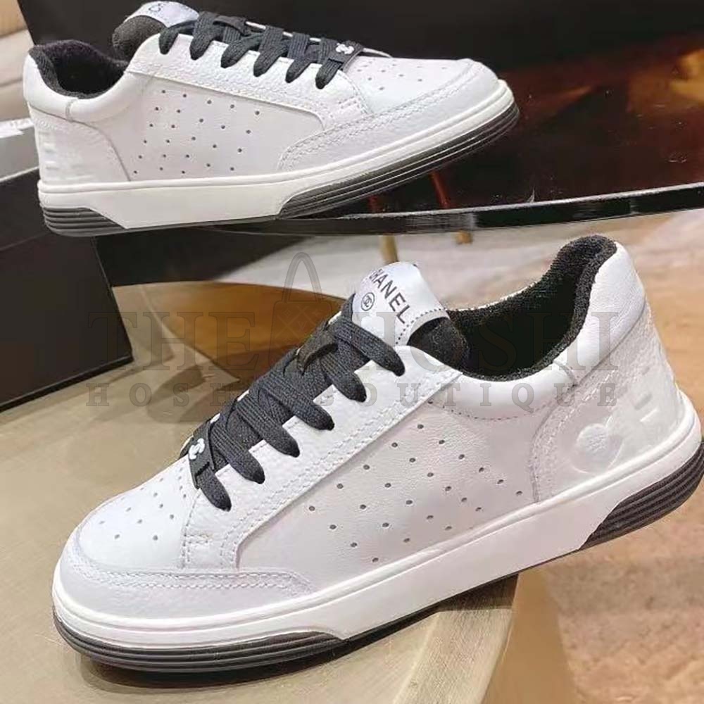 Ch**el Women Calfskin Letter Flat Lace Up Runner Trainer Sneakers Master Quality