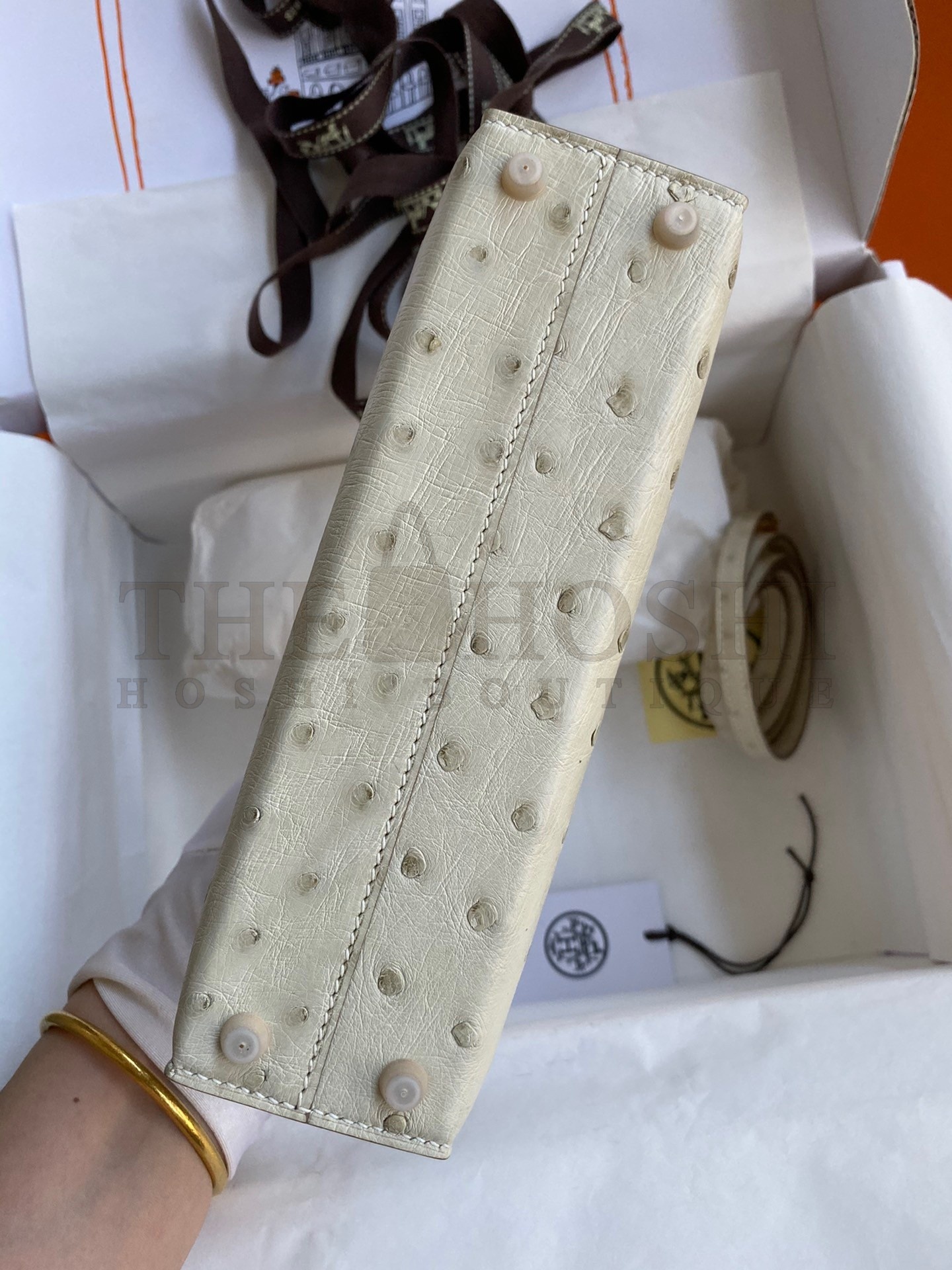 H**me5 Kelly Mini II Sellier Handmade Bag In Beton Ostrich Leather Master Quality