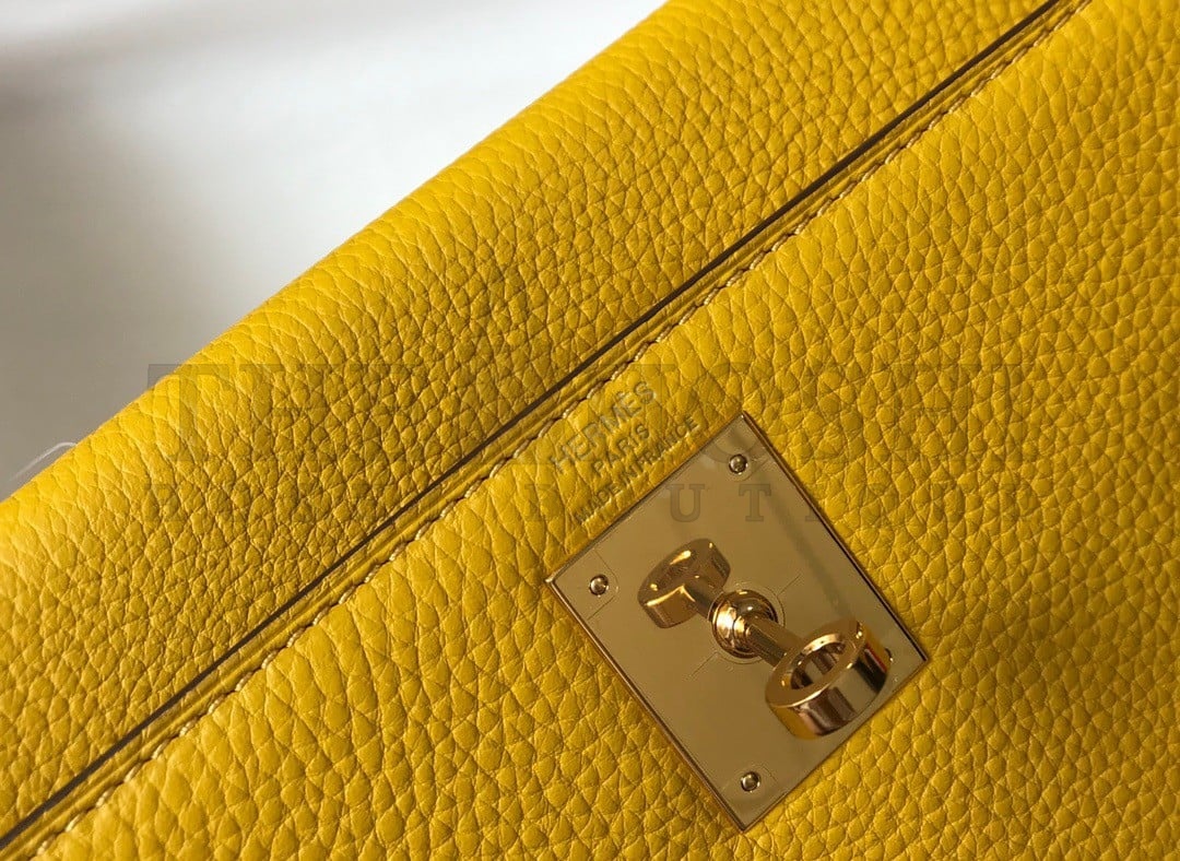 H**me5 Kelly 25cm Retourne Bag in Jaune Ambre Clemence Leather GHW Master Quality
