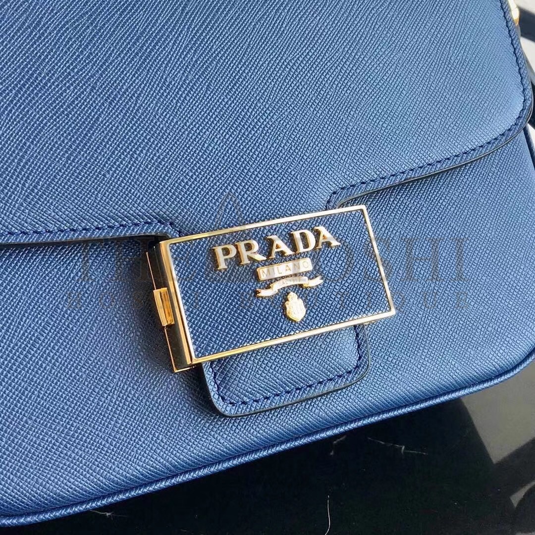 Pra*a Embleme Shoulder Bag In Blue Saffiano Leather Master Quality