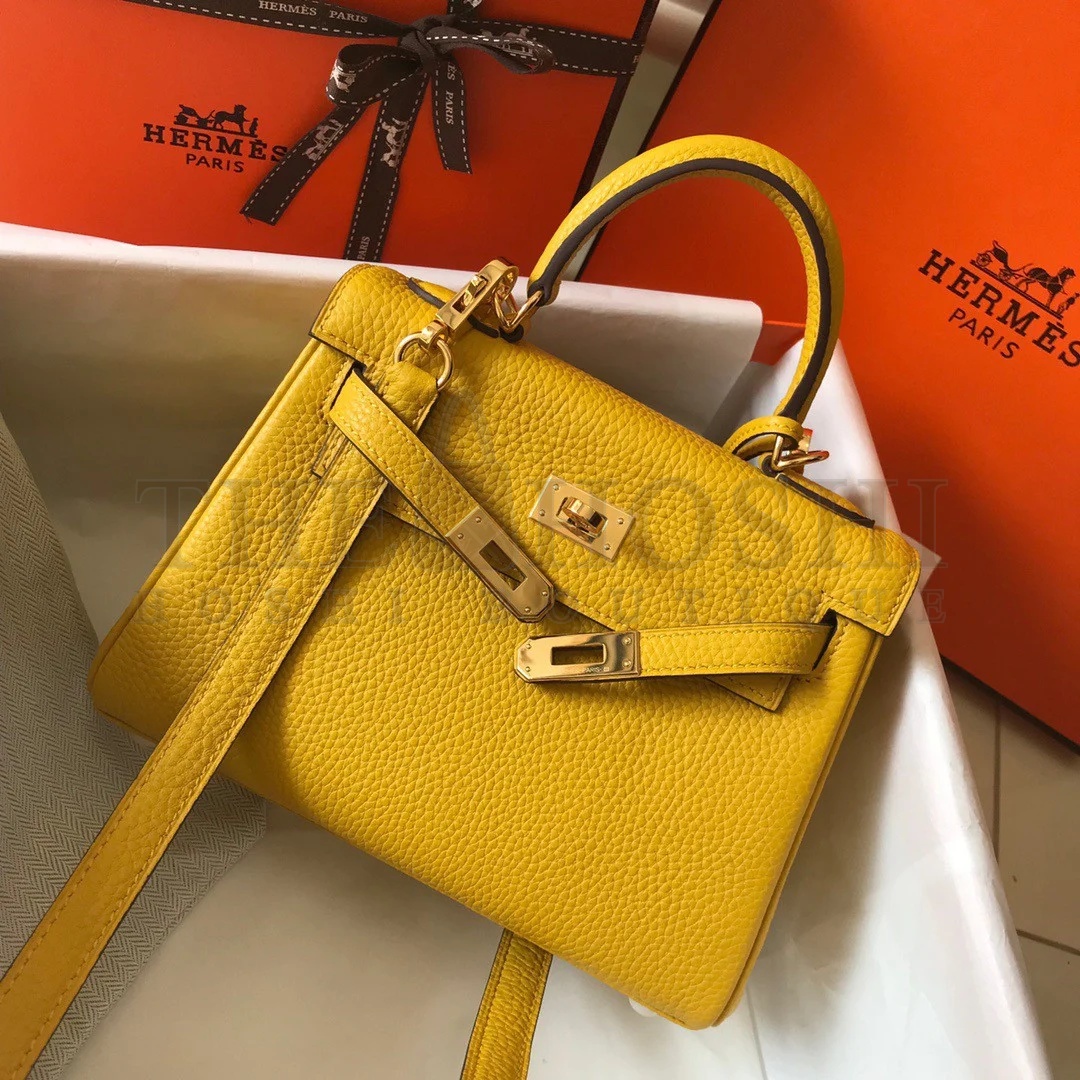 H**me5 Kelly 20cm Bag In Yellow Clemence Leather GHW Master Quality