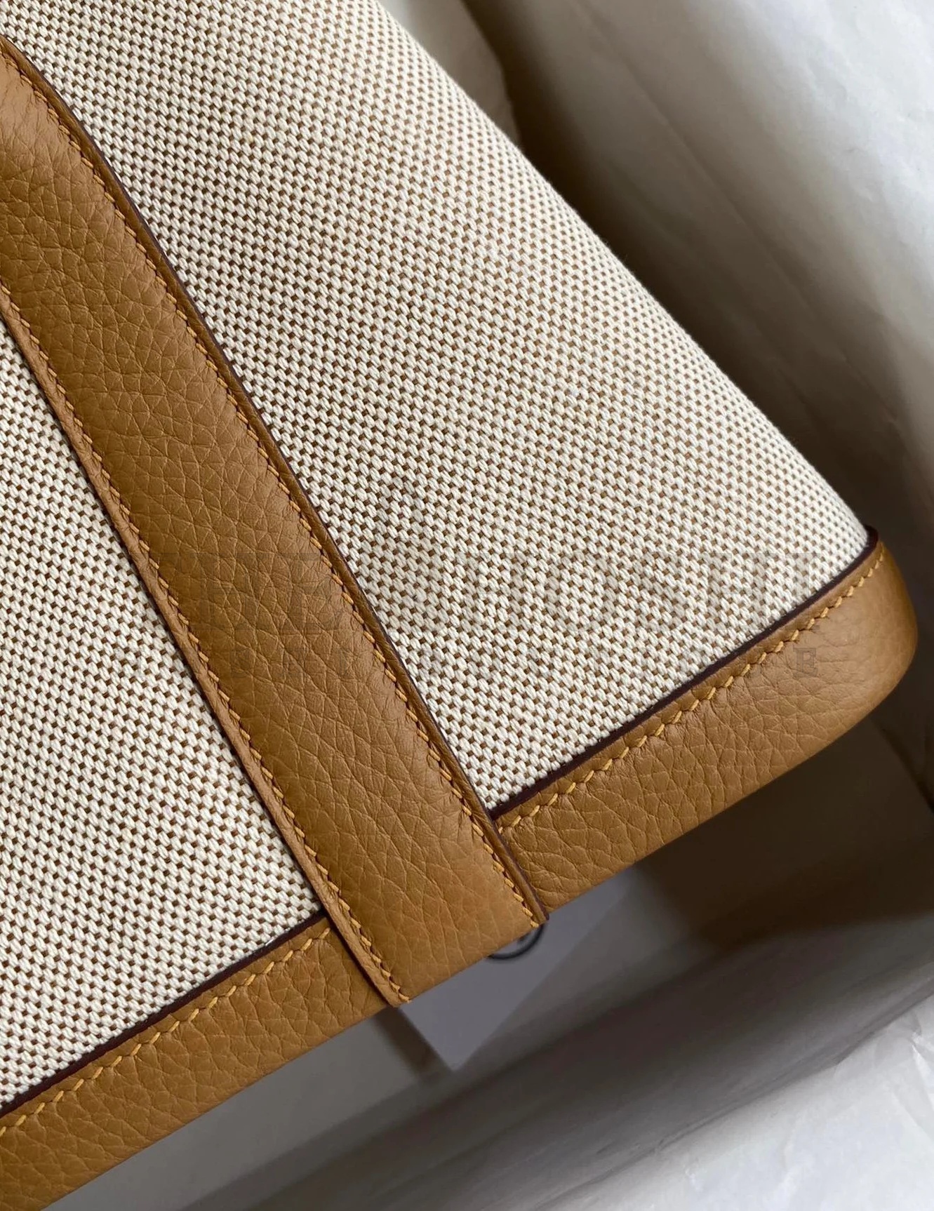 H**me5 Garden Party 30 Handmade Bag in Toile and Biscuit Leather Master Quality