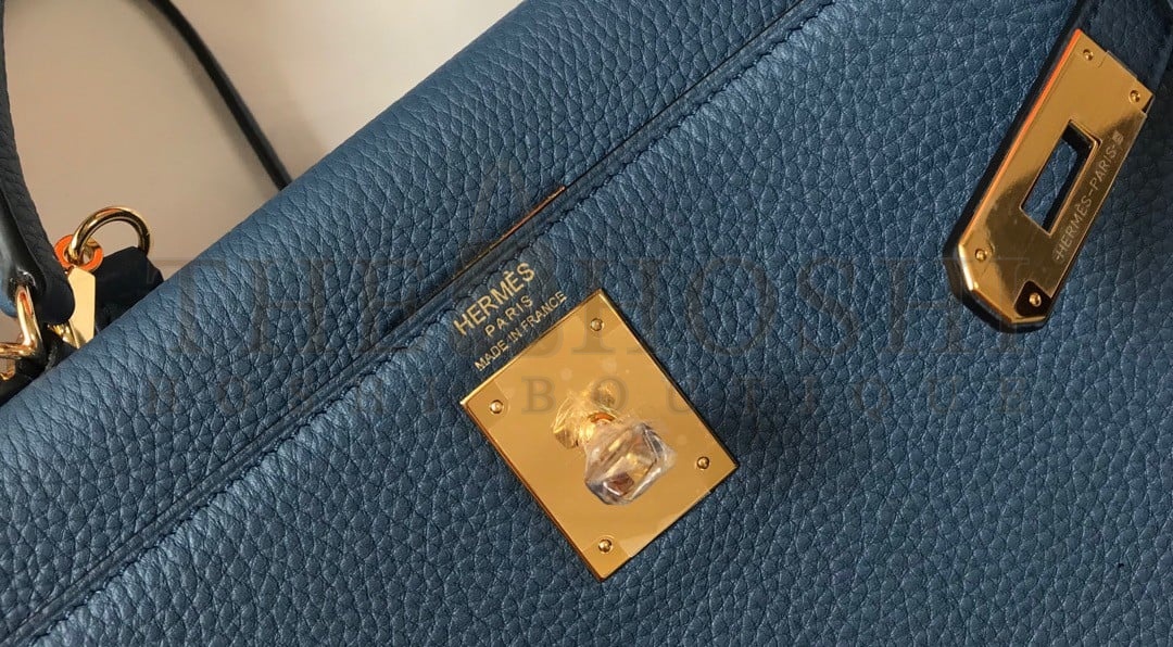 H**me5 Kelly 32cm Retourne Bag in Blue Agate Clemence Leather GHW Master Quality