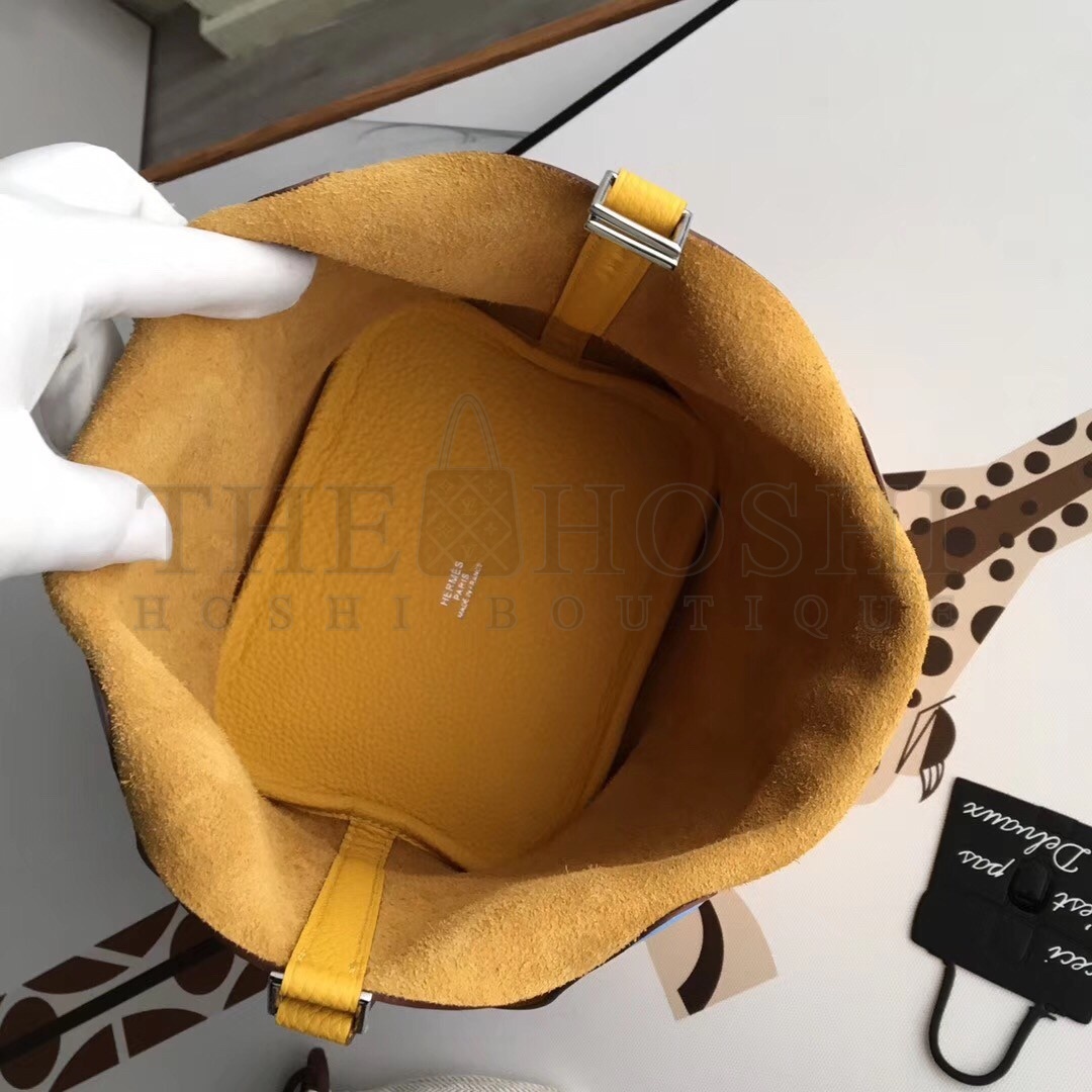 H**me5 Yellow Picotin Lock 18cm Bag With Braided Handles Master Quality