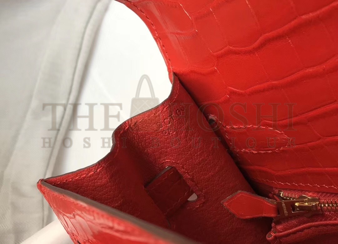 H**me5 Kelly 25 cm Bag In Red Embossed Crocodile Master Quality