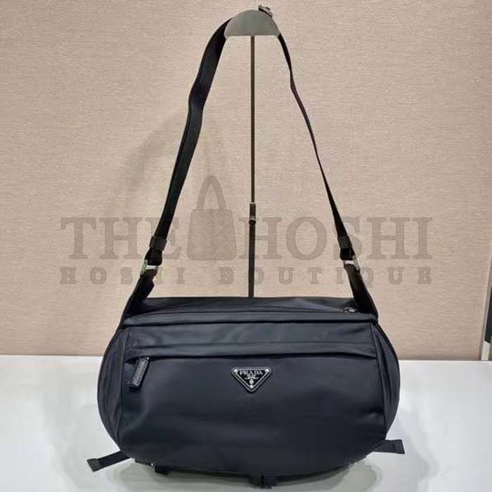 Pra*a Unisex Re-Nylon Saffiano Leather Shoulder Bag Black Fabric Flap Master Quality