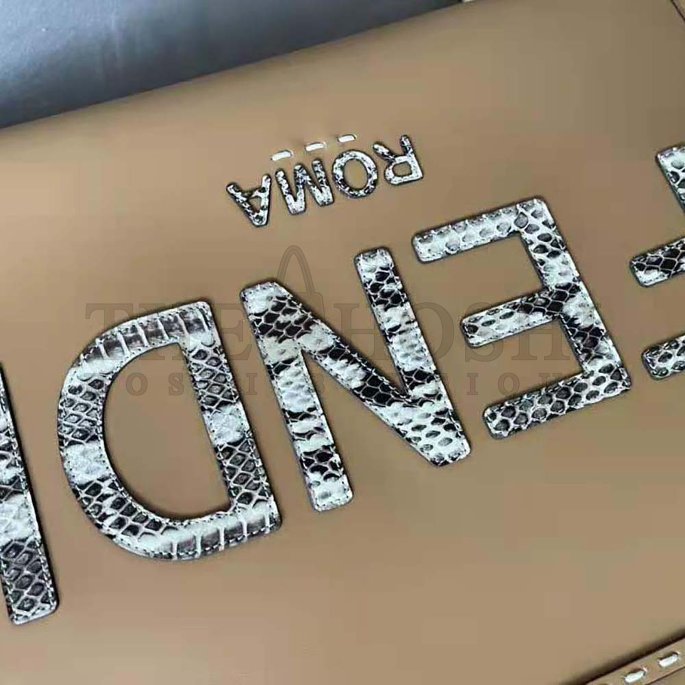 F**di Women Sunshine Medium Light Brown Leather and Elaphe Shopper Bag Master Quality