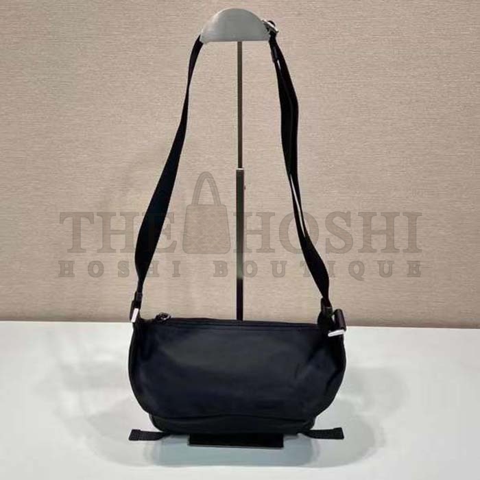 Pra*a Unisex Re-Nylon Saffiano Leather Shoulder Bag Black Fabric Master Quality