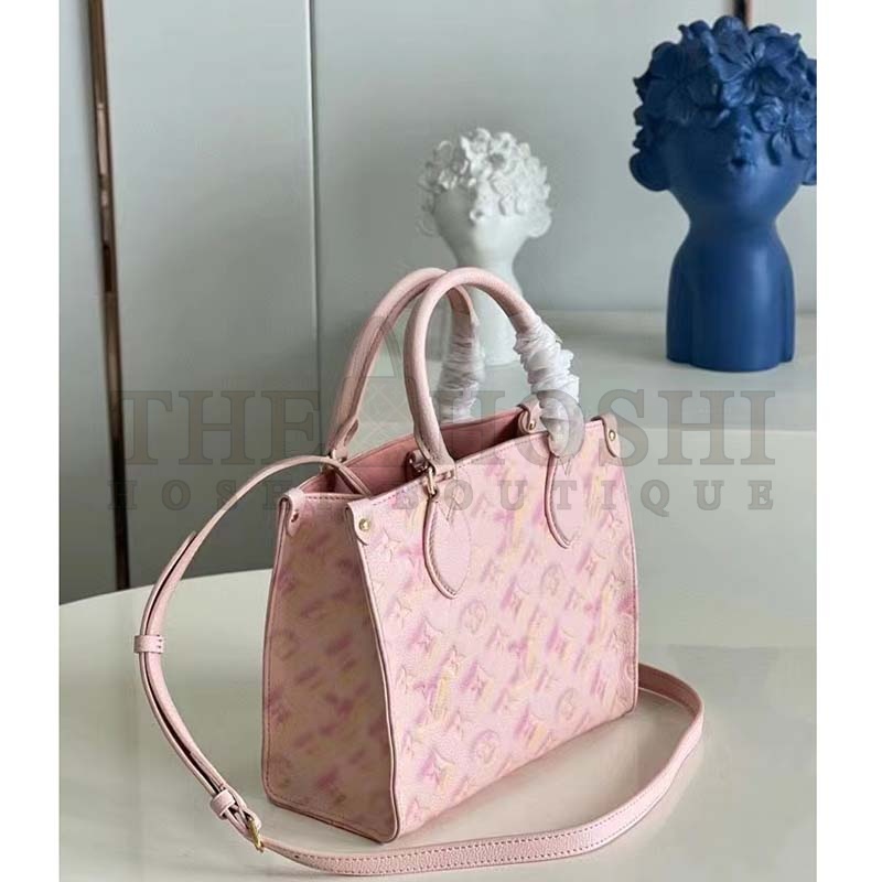 L0vis Vvtt0n LV Women OnTheGo PM Tote Bag Pink Sprayed Embossed Grained Cowhide Master Quality