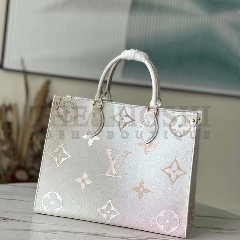 L0vis Vvtt0n LV Women OnTheGo MM Tote Sunset Kaki Monogram Coated Canvas Master Quality