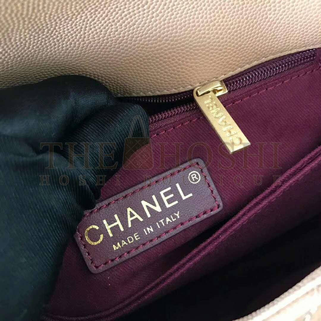 Ch**el Women Small Flap Bag with Top Handle Grained Calfskin-Beige Master Quality