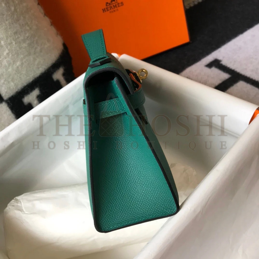 H**me5 Kelly Pochette Clutch Bag In Malachite Epsom Leather Master Quality