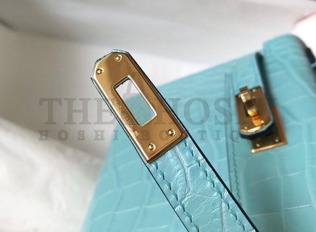 H**me5 Kelly Mini II Bag In Blue Atoll Crocodile Embossed Leather Master Quality