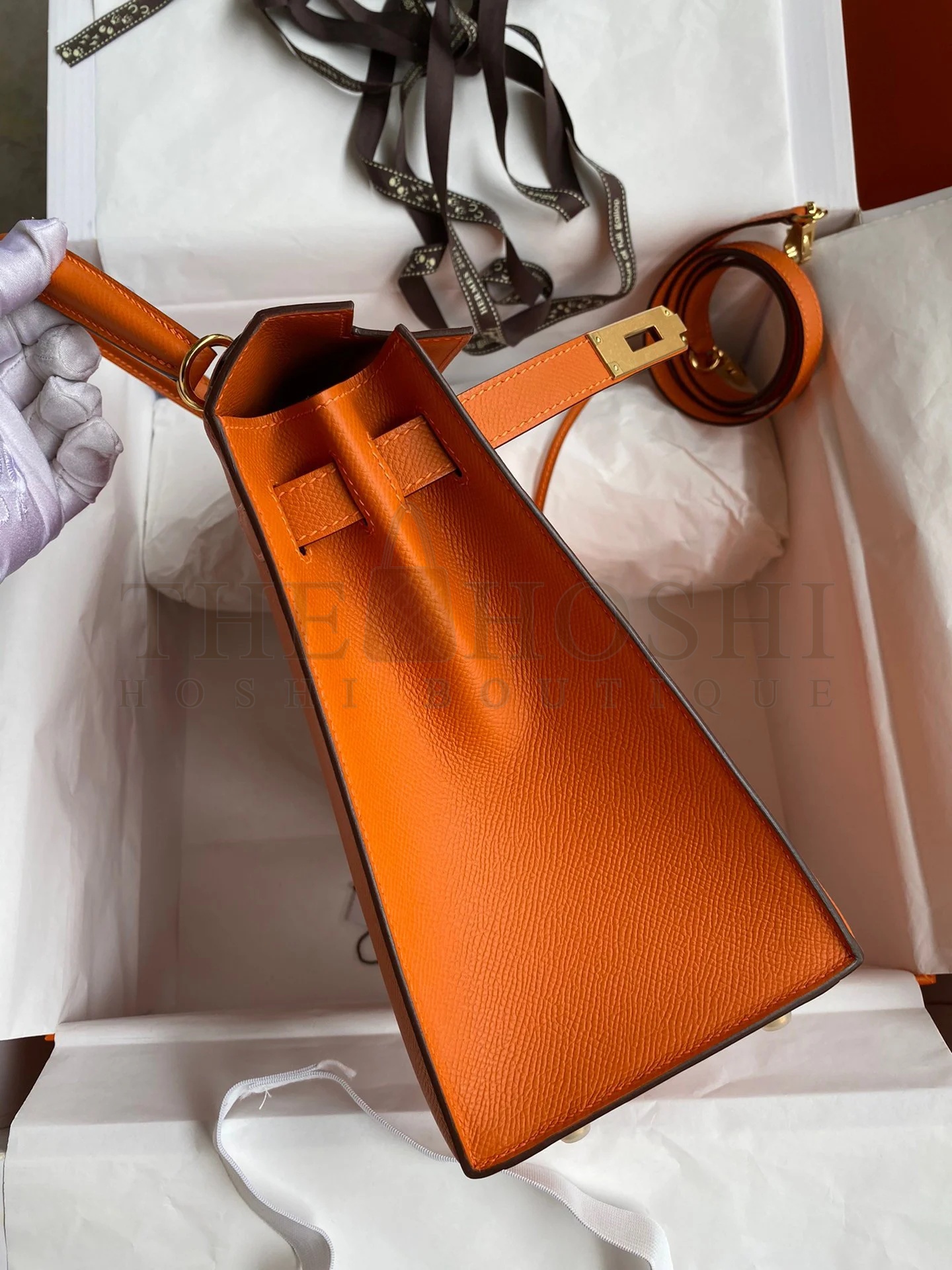 H**me5 Kelly Sellier 28 Handmade Bag In Orange Epsom Calfskin Master Quality
