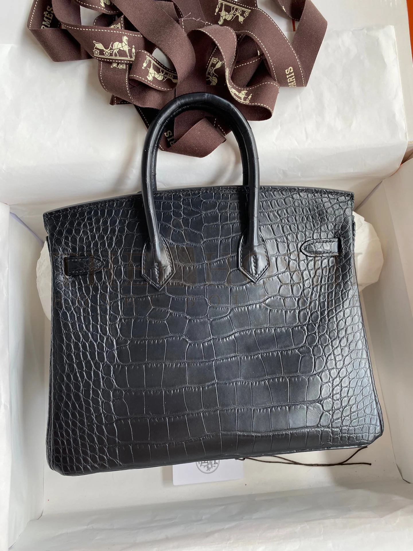 H**me5 Birkin 25 Retourne Handmade Bag In Black Matte Alligator Leather Master Quality