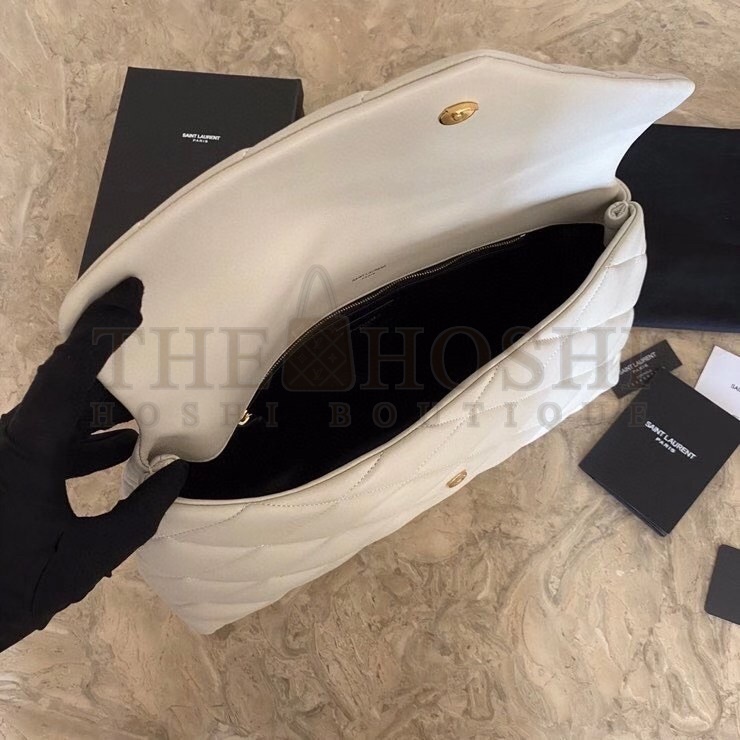 Sa1nt Lau*nt Sade Puffer Envelope Clutch In White Lambskin Master Quality