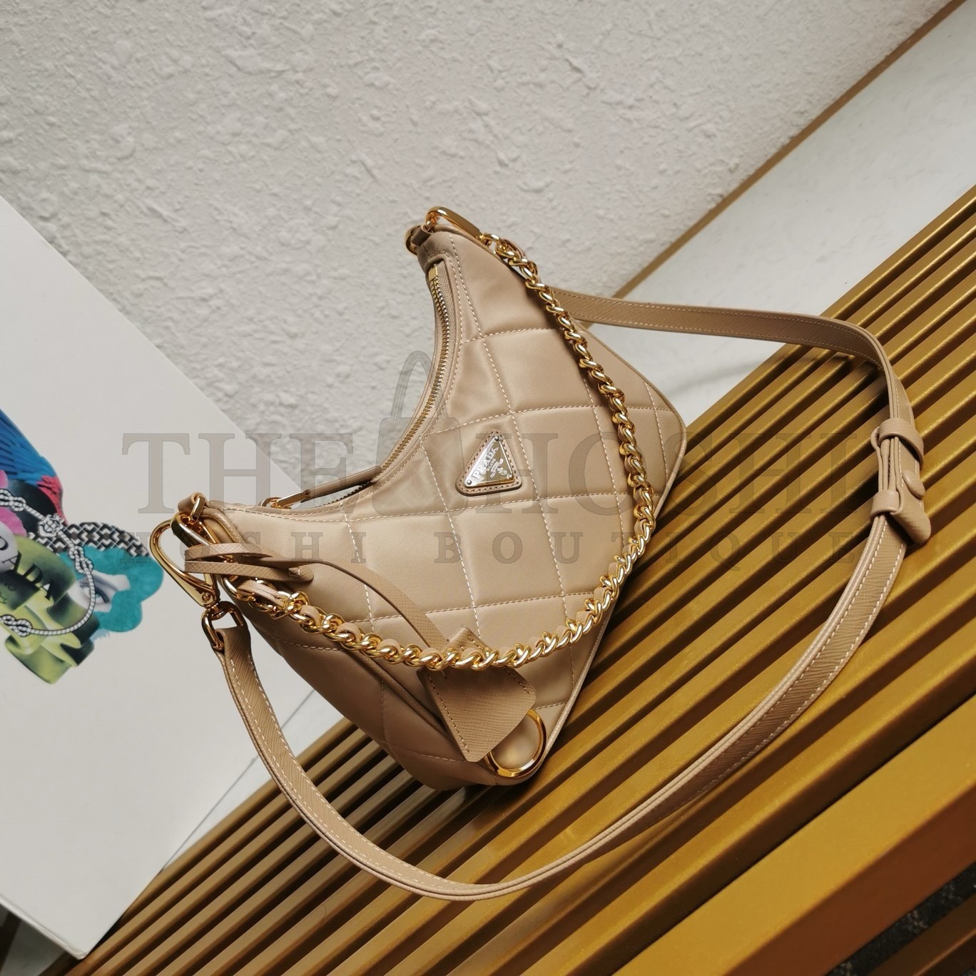 Pra*a Re-Edition 1995 Chaine Mini Bag in Beige Re-Nylon Master Quality