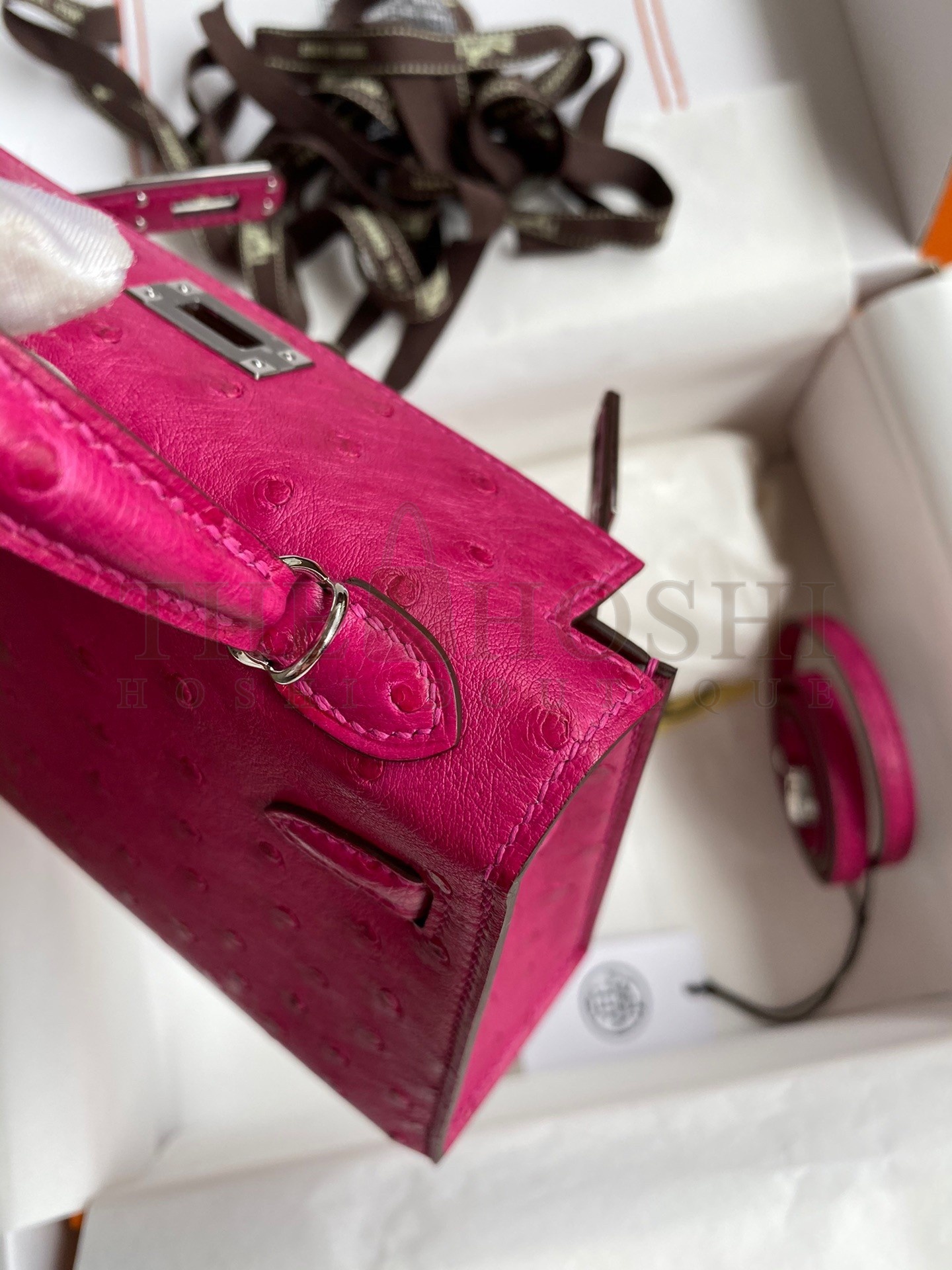 H**me5 Kelly Mini II Sellier Handmade Bag In Rose Red Ostrich Leather Master Quality