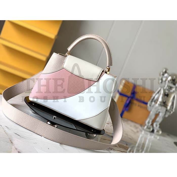 L0vis Vvtt0n LV Women Capucines BB Handbag Beige Taurillon Patent Leather Smooth Calfskin Master Quality