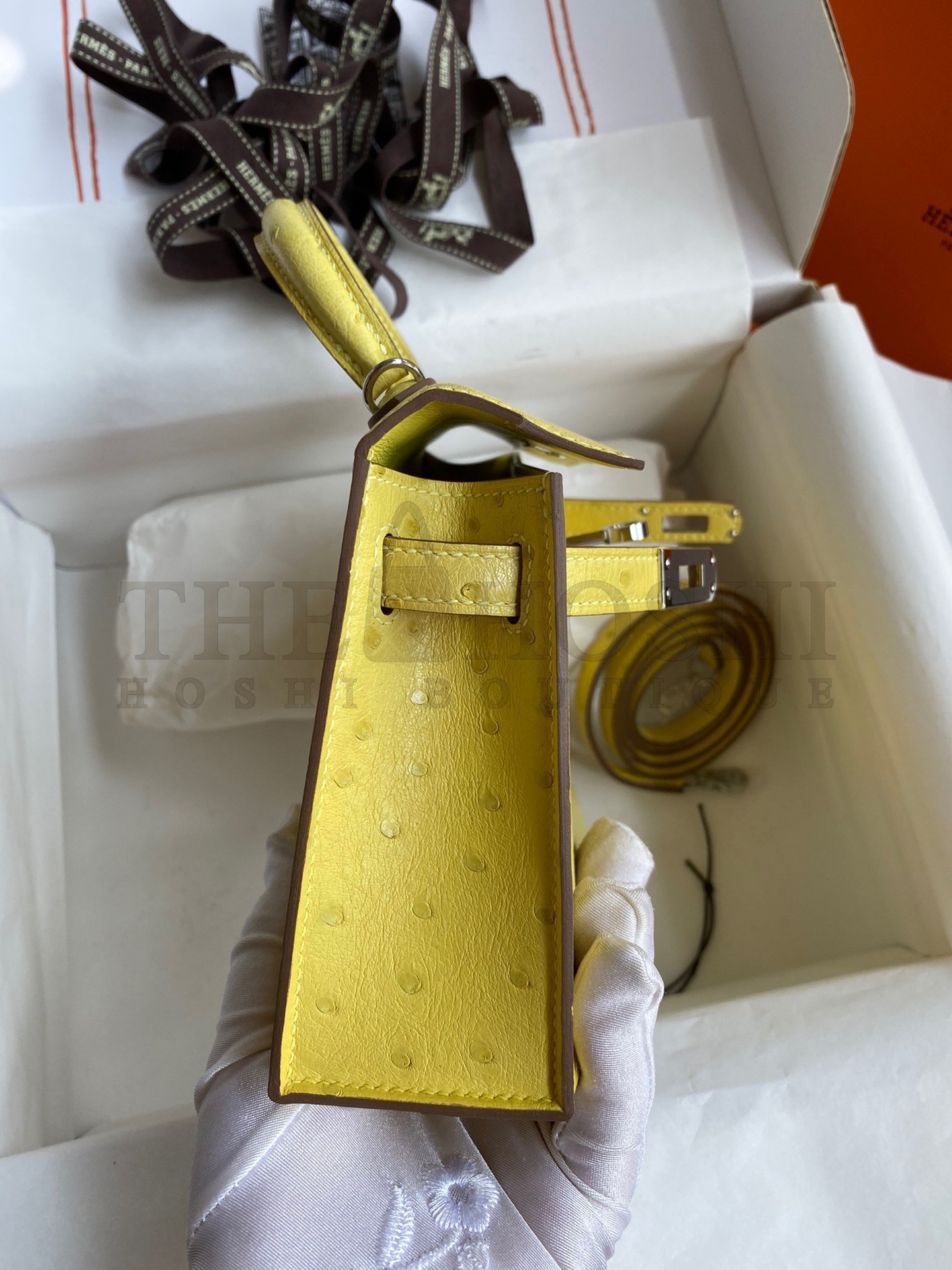 H**me5 Kelly Mini II Sellier Handmade Bag In Lime Ostrich Leather Master Quality