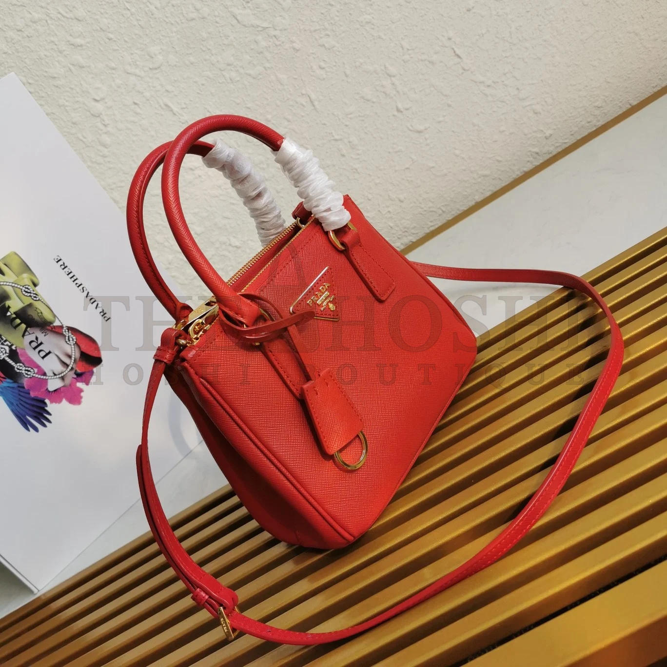 Pra*a Mini Galleria Bag In Red Saffiano Leather Master Quality