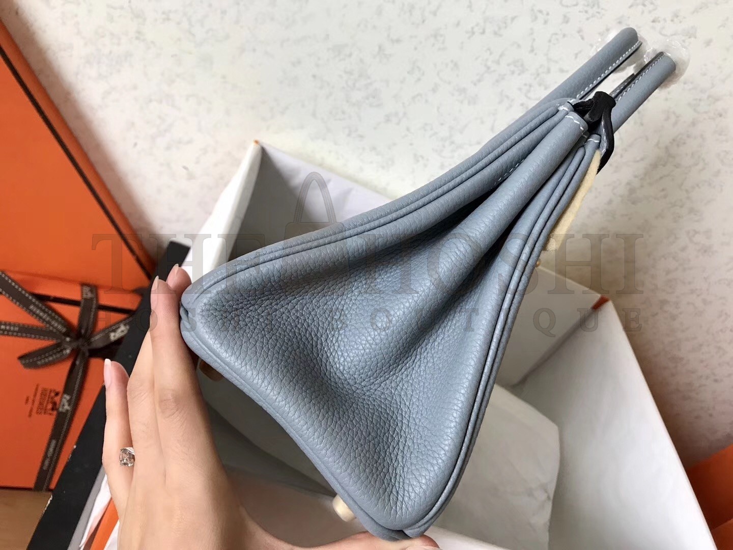 H**me5 Blue Lin Birkin 25cm Clemence Handmade Bag Master Quality