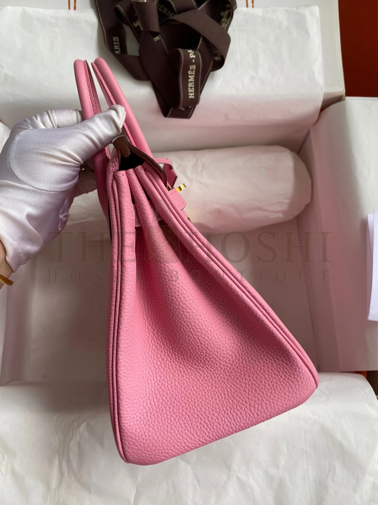 H**me5 Birkin 25 Retourne Handmade Bag In Pink Clemence Leather Master Quality
