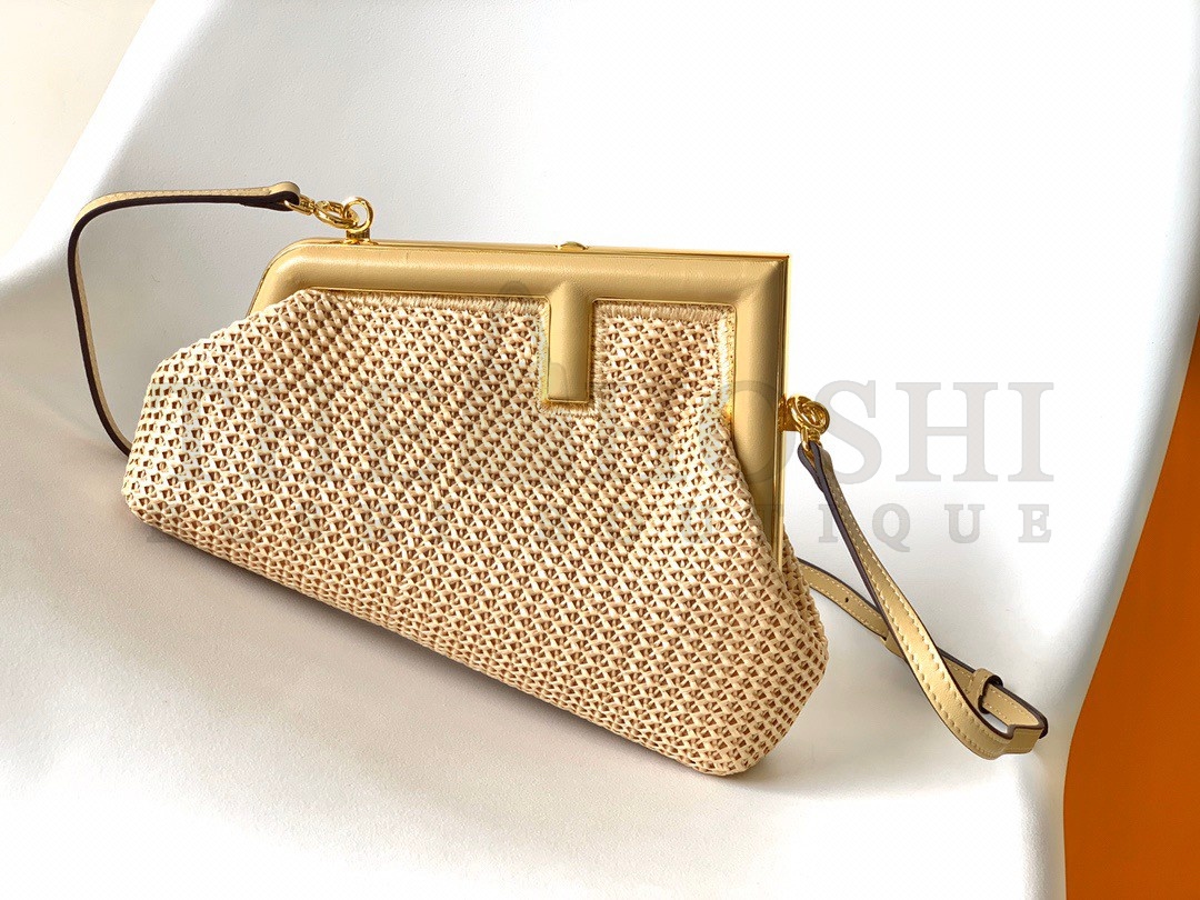 F**di First Small Bag In Beige Raffia Macrame Master Quality