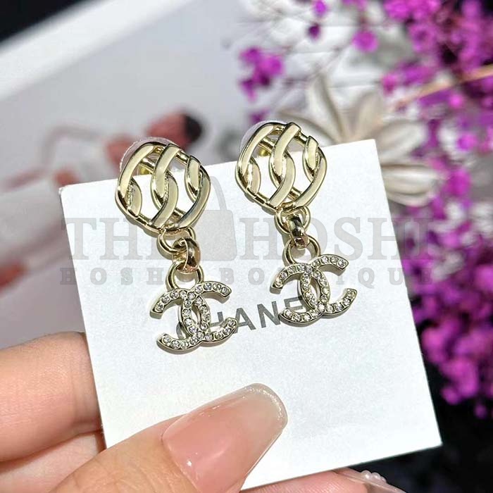 Ch**el Women CC Pendant Earrings Metal Resin Strass Gold White Crystal Master Quality