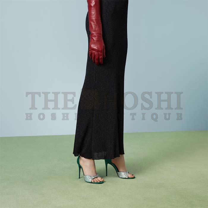 Gvc*1 Women G2 Mid-Heel Sandals Crystals Emerald Green Satin 11 CM Heel Double G Master Quality