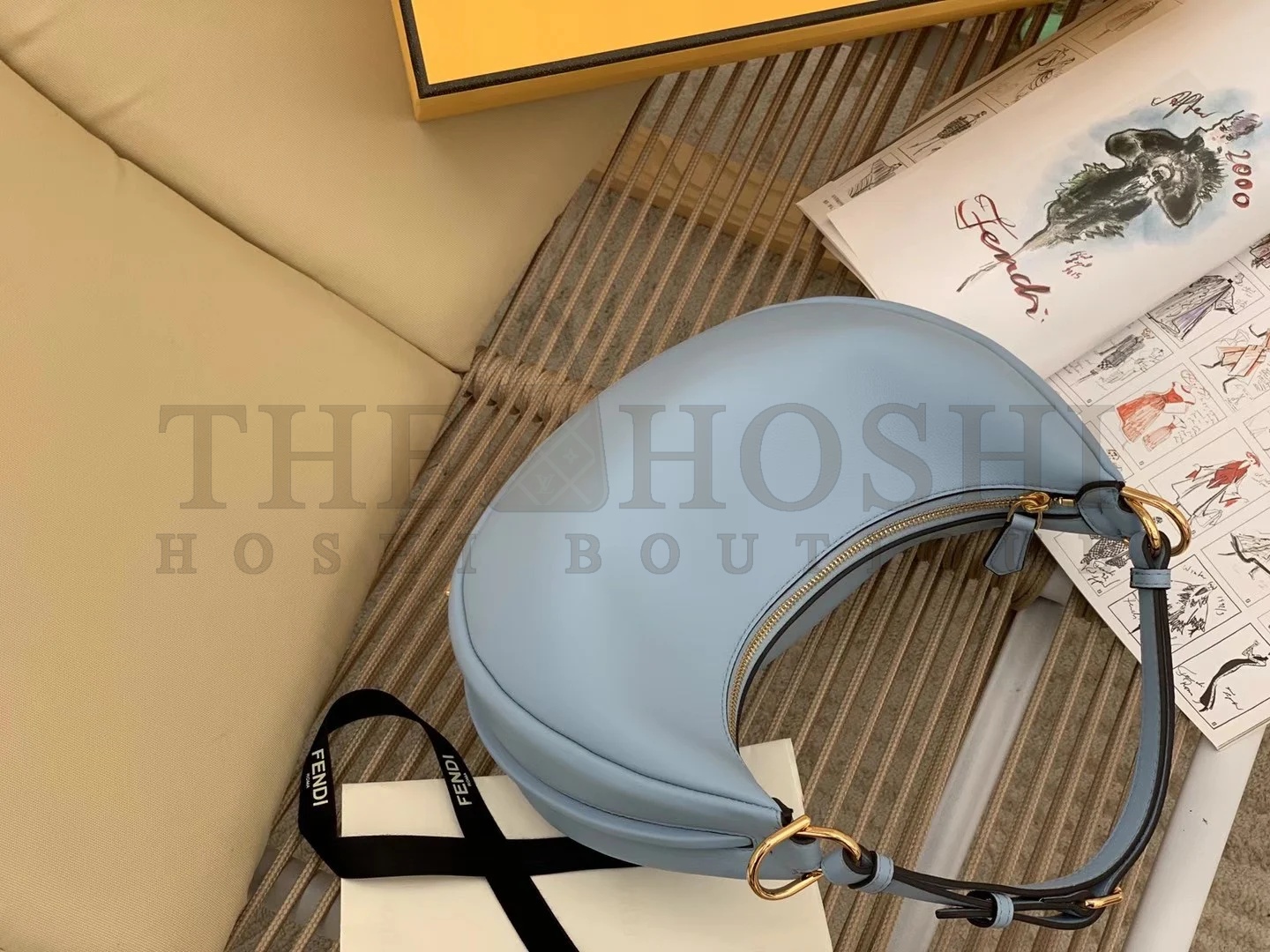 F**di F**digraphy Small Hobo Bag In Light Blue Leather Master Quality