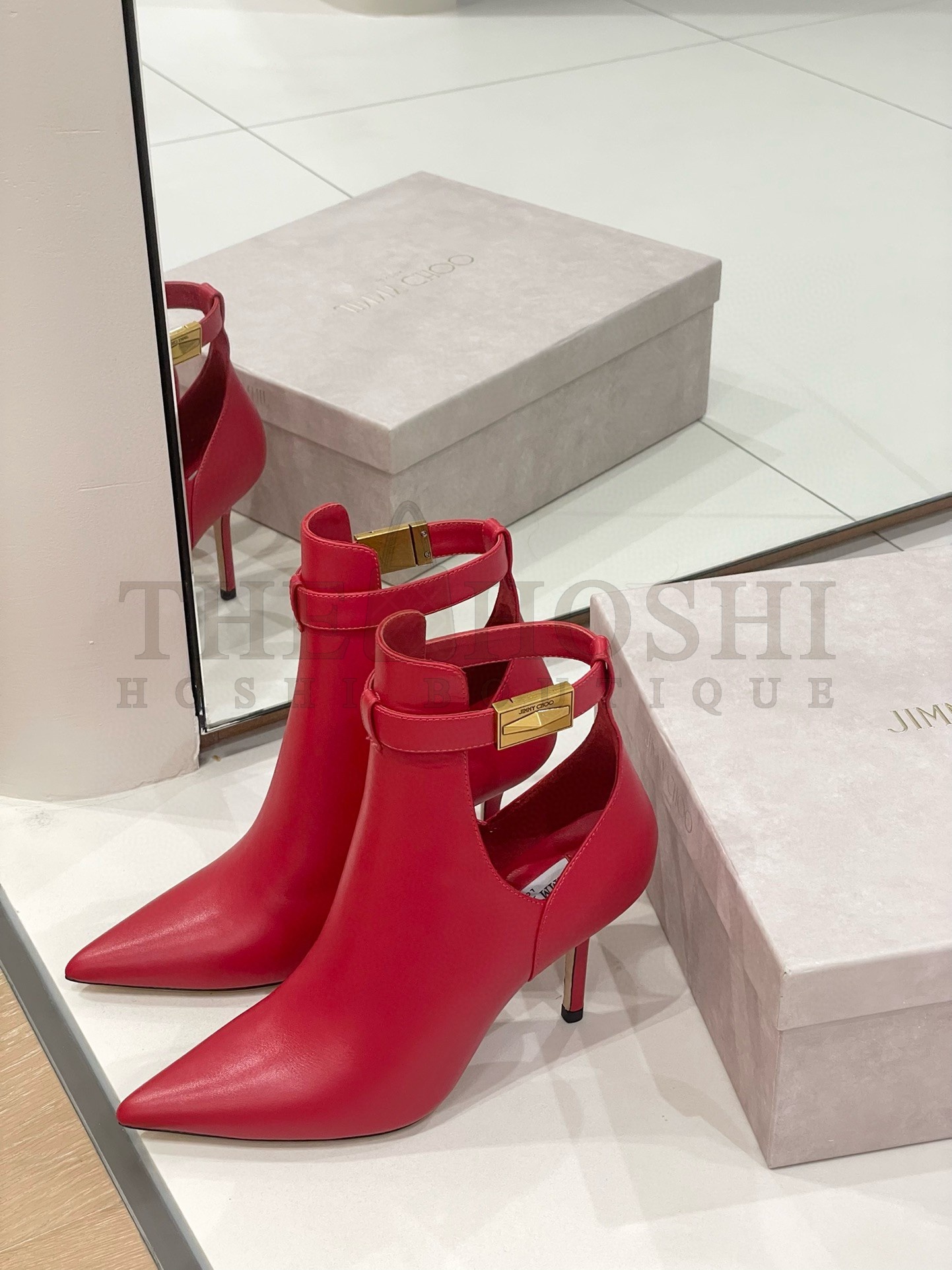 J1m*y Ch00 Nell Ankle Boots 85mm in Red Leather Master Quality