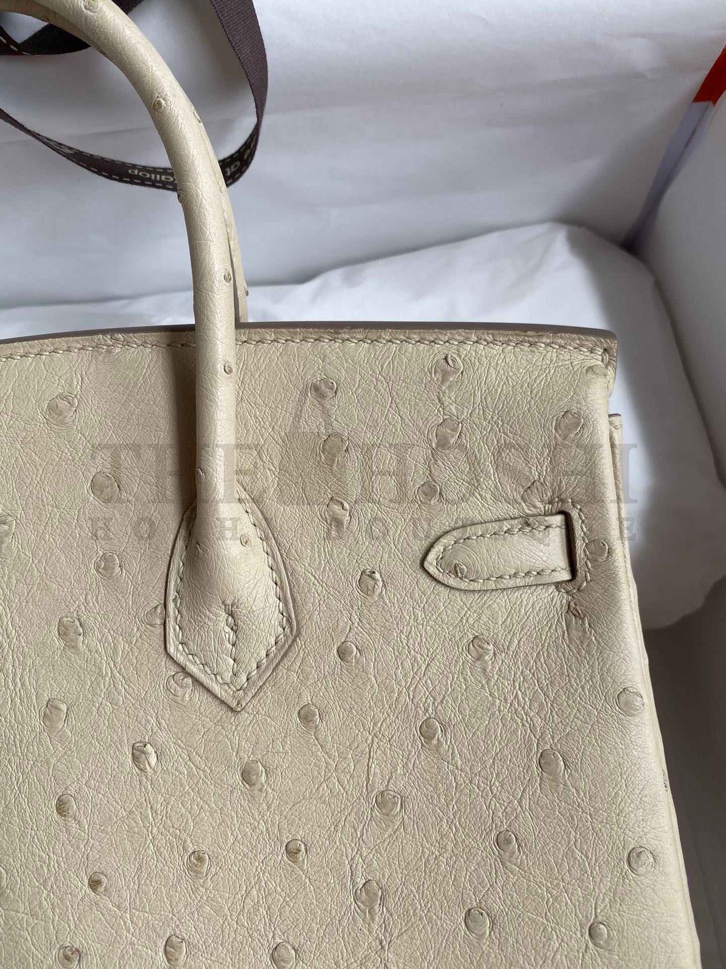 H**me5 Birkin 25 Retourne Handmade Bag In Parchemin Ostrich Leather Master Quality