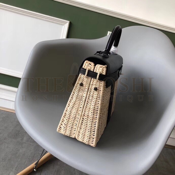 H**me5 Black Picnic Kelly 35cm Wicker Bag Master Quality