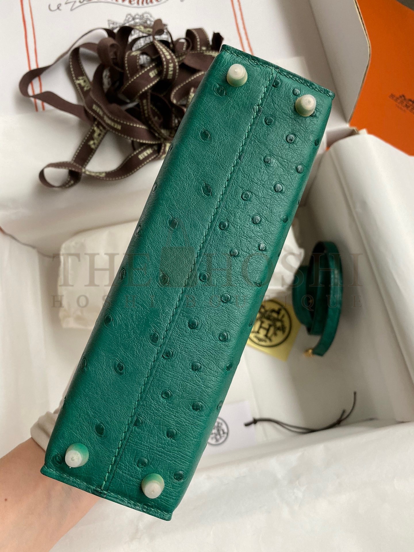 H**me5 Kelly Mini II Sellier Handmade Bag In Vert Vertigo Ostrich Leather Master Quality