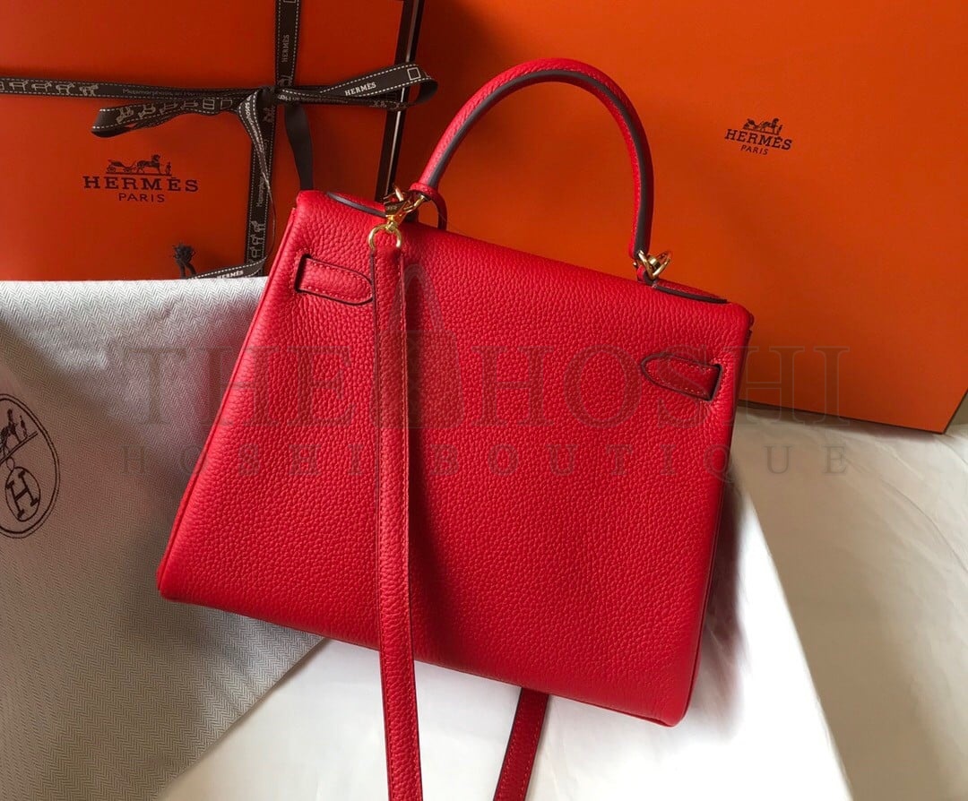 H**me5 Kelly 25cm Retourne Bag in Red Clemence Leather GHW Master Quality
