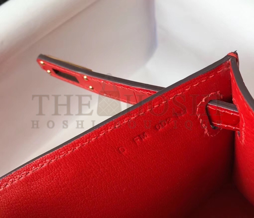 H**me5 Kelly Pochette Bag In Red Embossed Crocodile Leather Master Quality