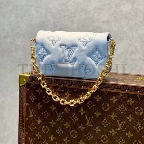 L0vis Vvtt0n LV Women Wallet On Strap Bubblegram Blue Monogram Embroidered Quilted Calf Master Quality