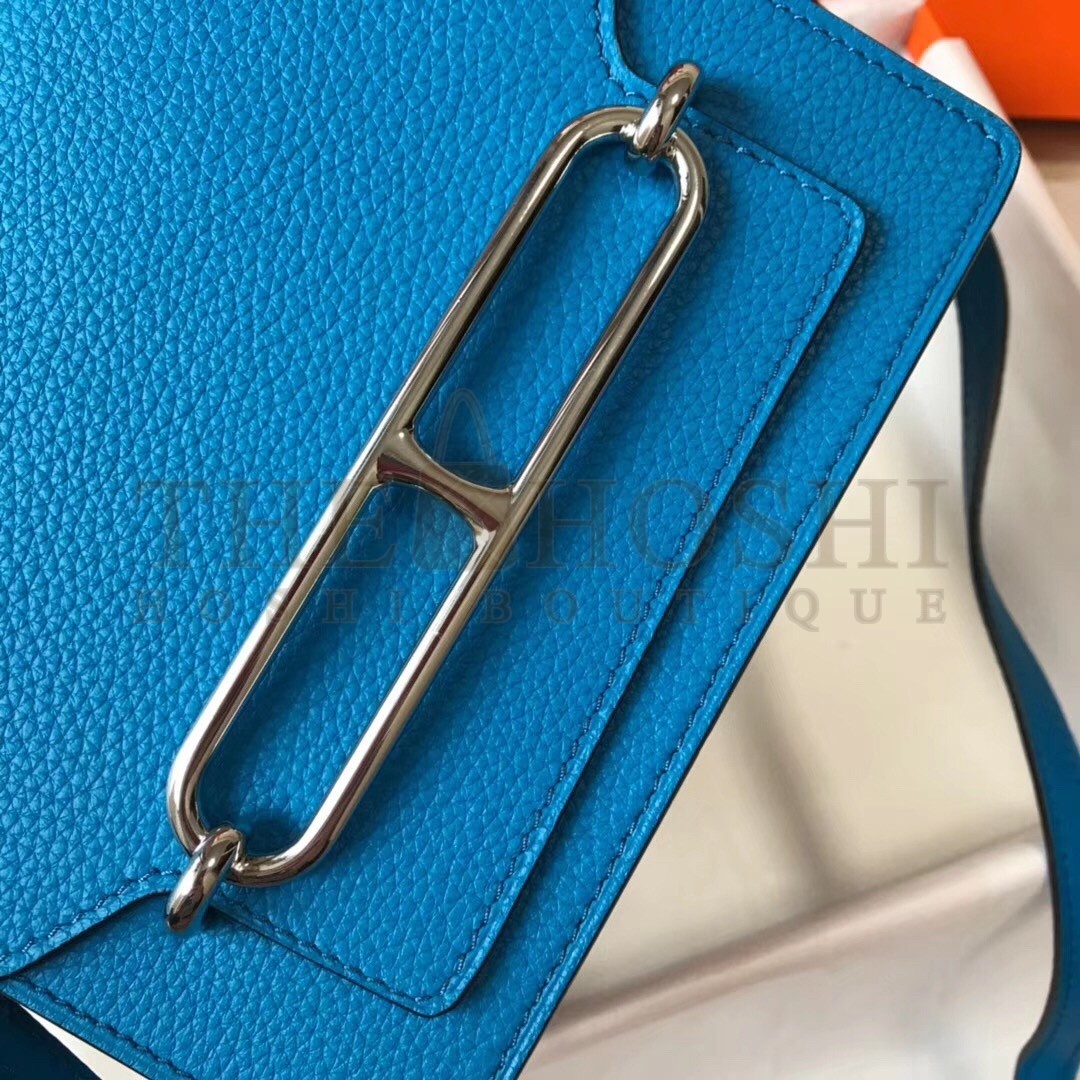 H**me5 Mini Sac Roulis 18cm Bag In Blue Hydra Evercolor Calfskin Master Quality