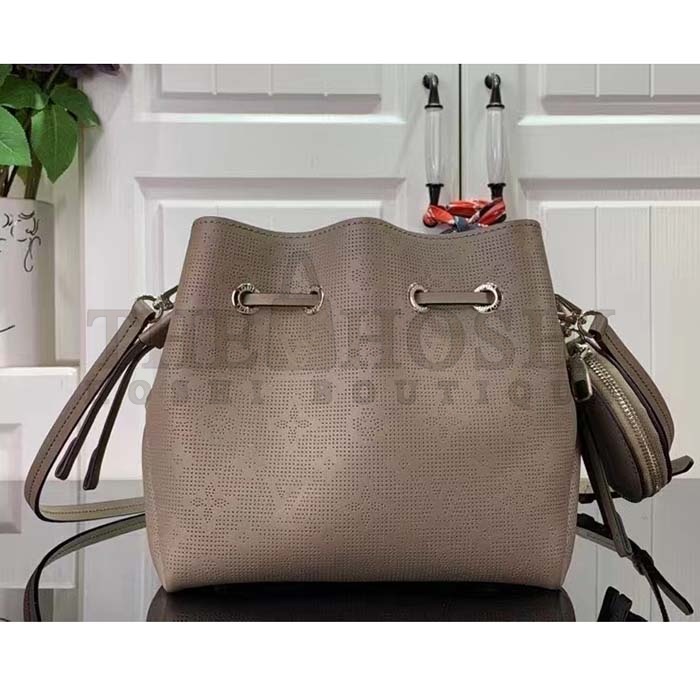L0vis Vvtt0n LV Women Bella Bucket Bag Gray Mahina Perforated Calfskin Leather Master Quality