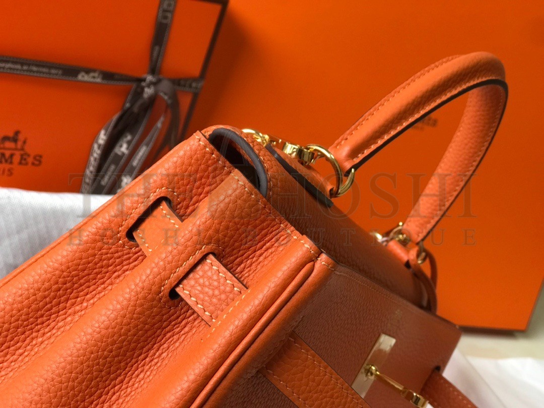 H**me5 Kelly 32cm Retourne Bag in Orange Clemence Leather GHW Master Quality