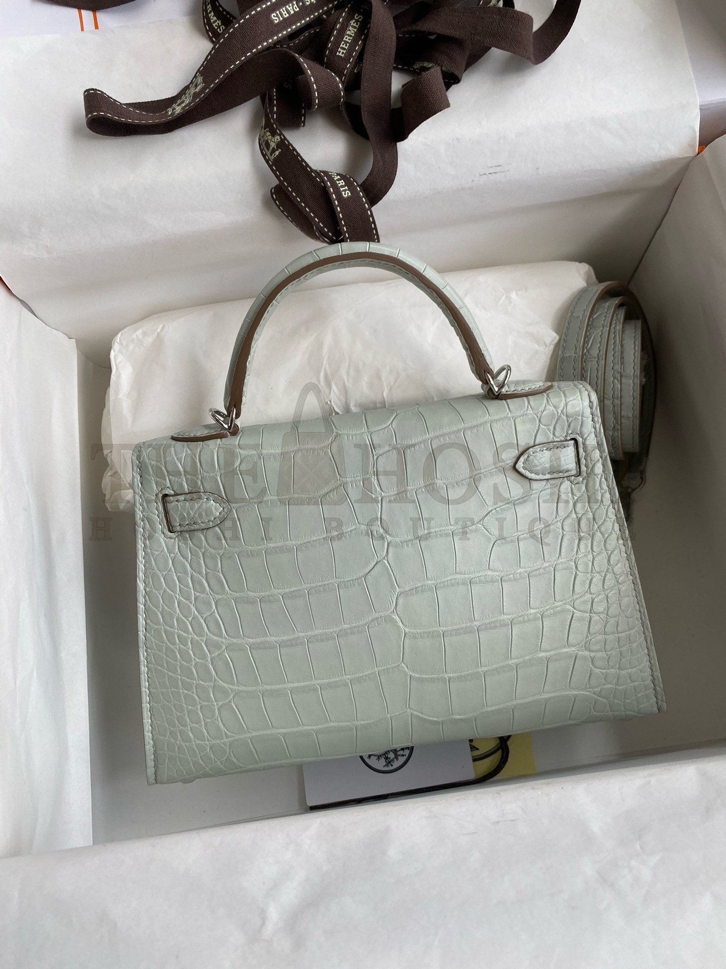 H**me5 Kelly Mini II Sellier Handmade Bag In Gris Neve Matte Alligator Leather Master Quality