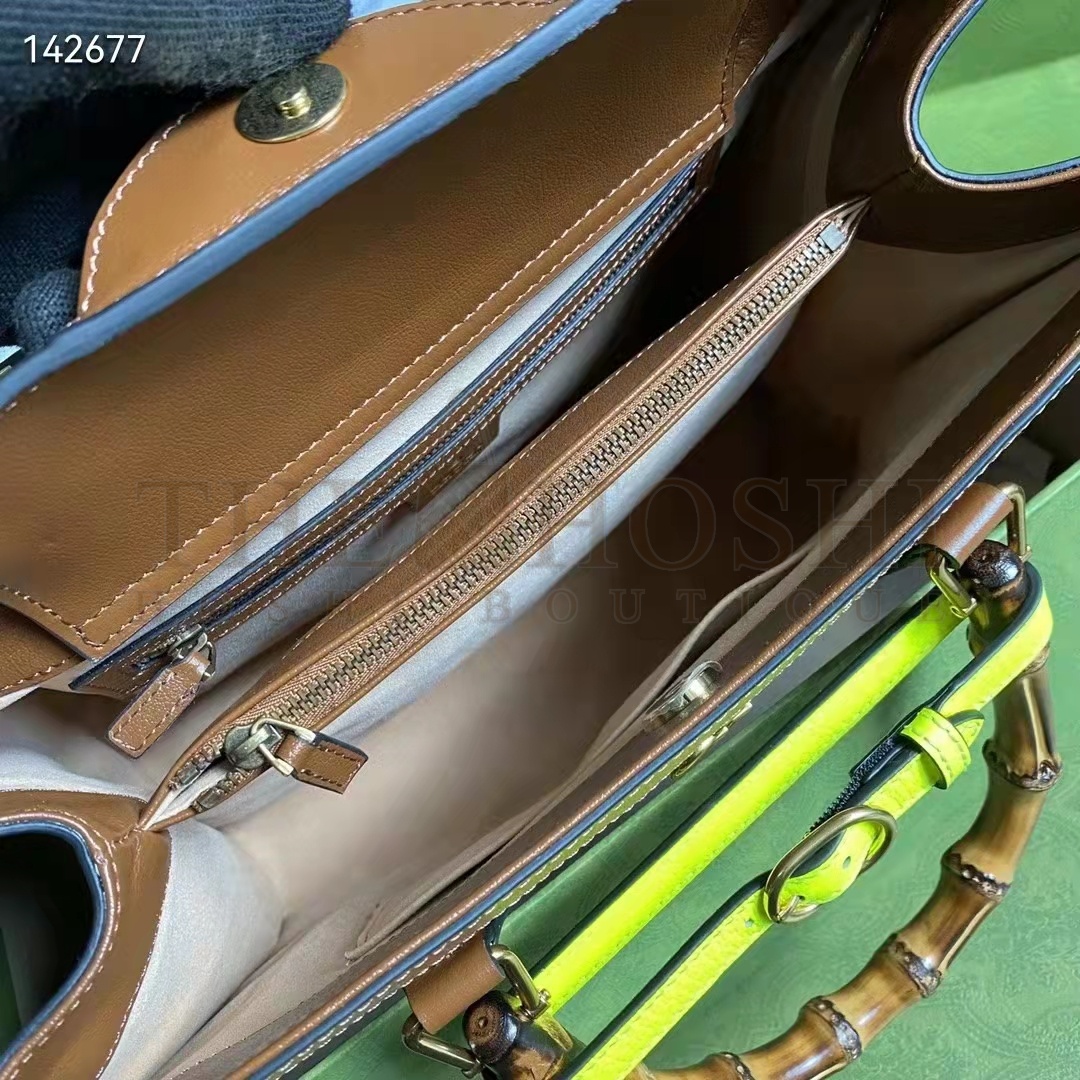 Gvc*1 Women Gvc*1 Diana Medium Tote Bag Double G Brown Leather Bamboo Handles Master Quality