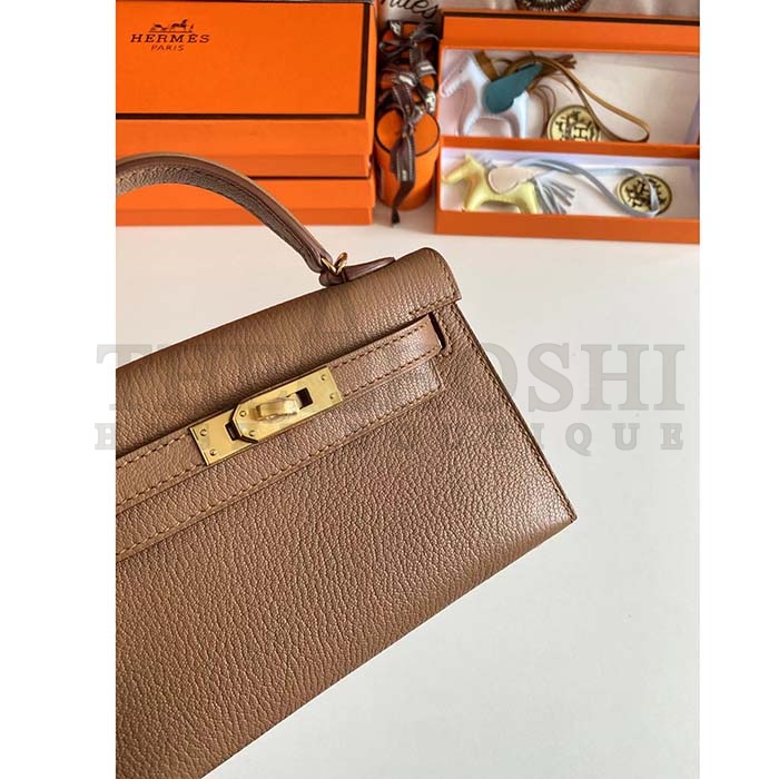 H**me5 Women Mini Kelly 20 Bag in Togo Leather with Gold Hardware-Brown Master Quality