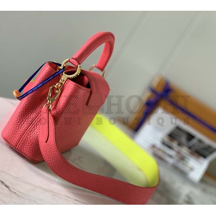 L0vis Vvtt0n LV Women Capucines Mini Handbag Dragon Fruit Pink Cedrat Taurillon Leather Master Quality