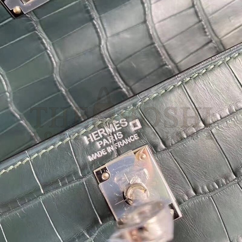 H**me5 Vert Cypres Kelly 28cm Matte Alligator Crocodile Skin Bag Master Quality