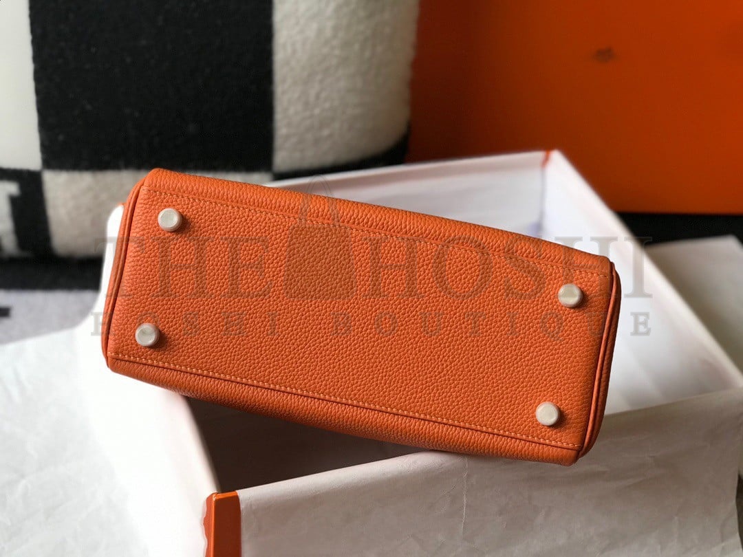 H**me5 Kelly 28cm Retourne Bag in Orange Clemence Leather GHW Master Quality